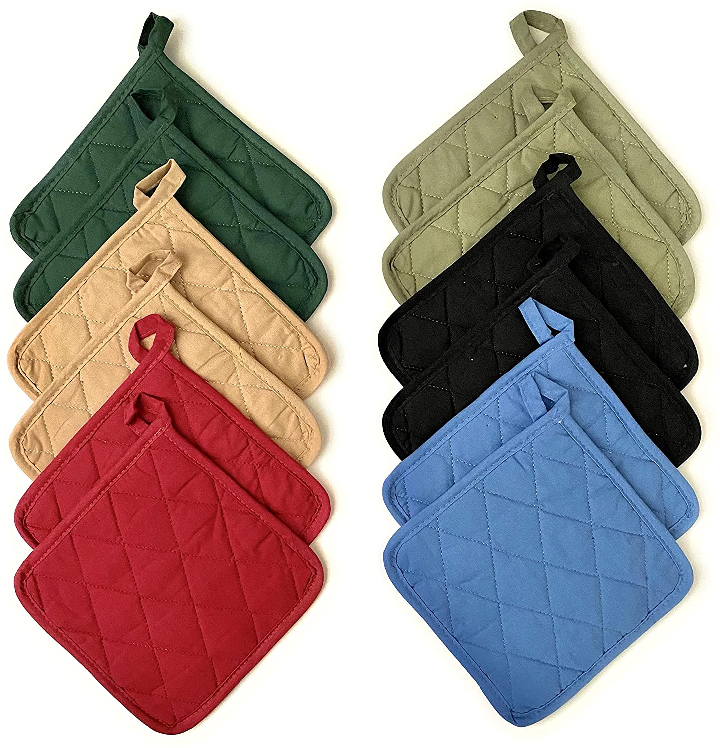 Soft Textiles 12 Pack 100% Cotton Pot Holder Set Machine Washable 8 x 8 Assorted Color