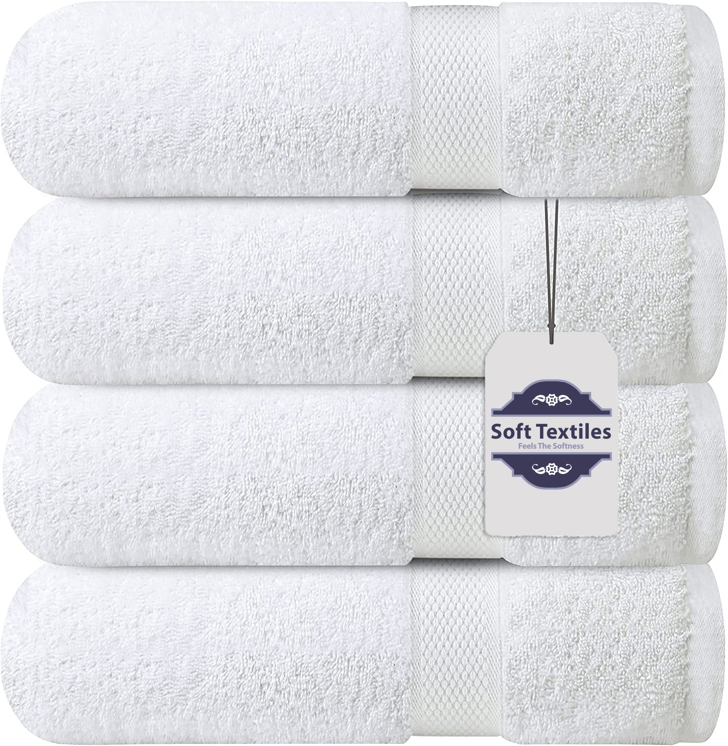 Soft Textiles Bath Towel 4 Pack 100% Cotton Ring Spun Bath Towels Set 27x54 Inches