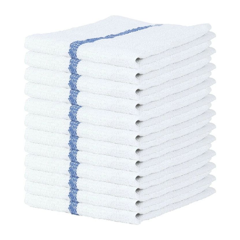 Bar Mop Towel 12-24 Pack Cleaning Kitchen Towels 16"x19" Cotton Blue Stripe