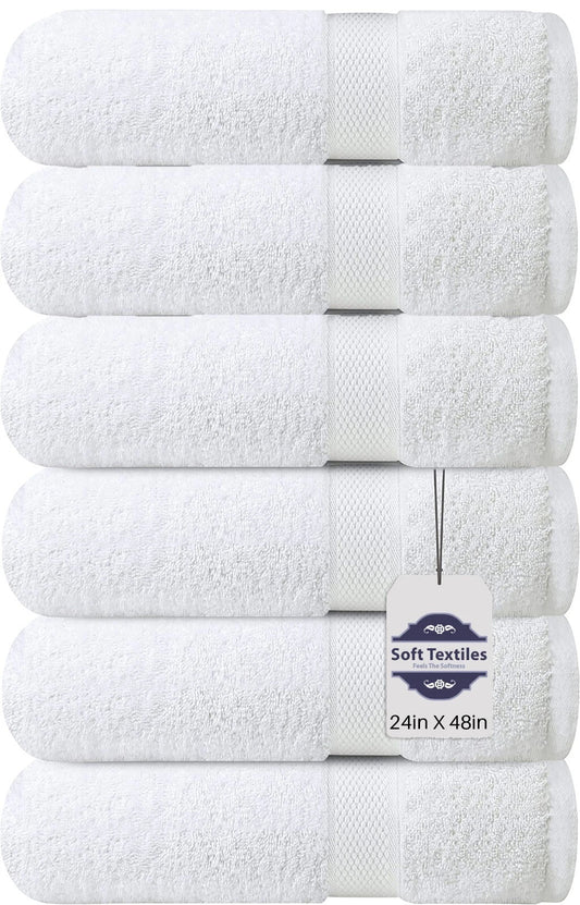SOFT TEXTILES BATH TOWEL 6 PACK 100% COTTON RING SPUN BATH TOWELS SET 24X48 INCHES