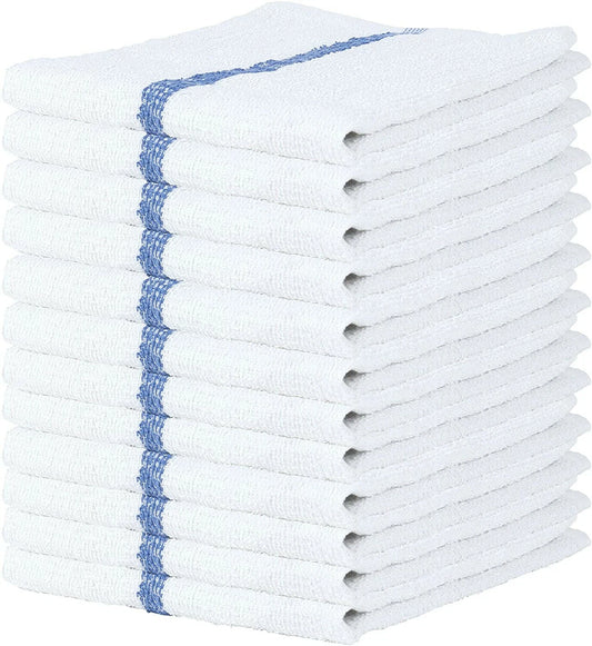 Bar Mop Towel 12-24 Pack Cleaning Kitchen Towels 16"x19" Cotton Blue Stripe