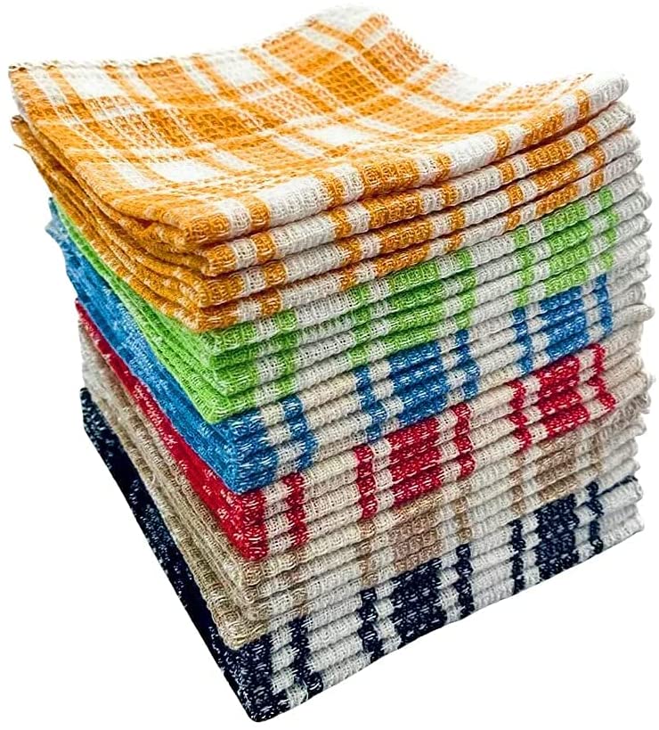 Waffle Weave 24 Pack 100% Cotton Kitchen Dish Cloths, Ultra Soft 12x12 Inches