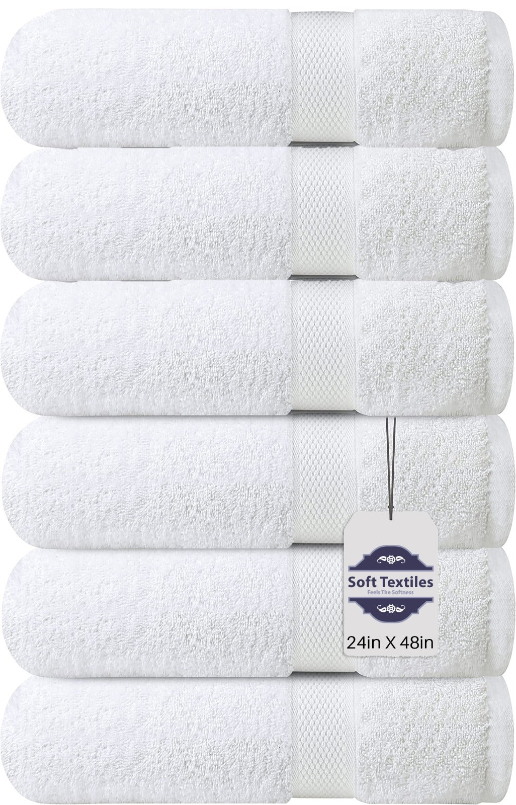 SOFT TEXTILES BATH TOWEL 6 PACK 100% COTTON RING SPUN BATH TOWELS SET 24X48 INCHES